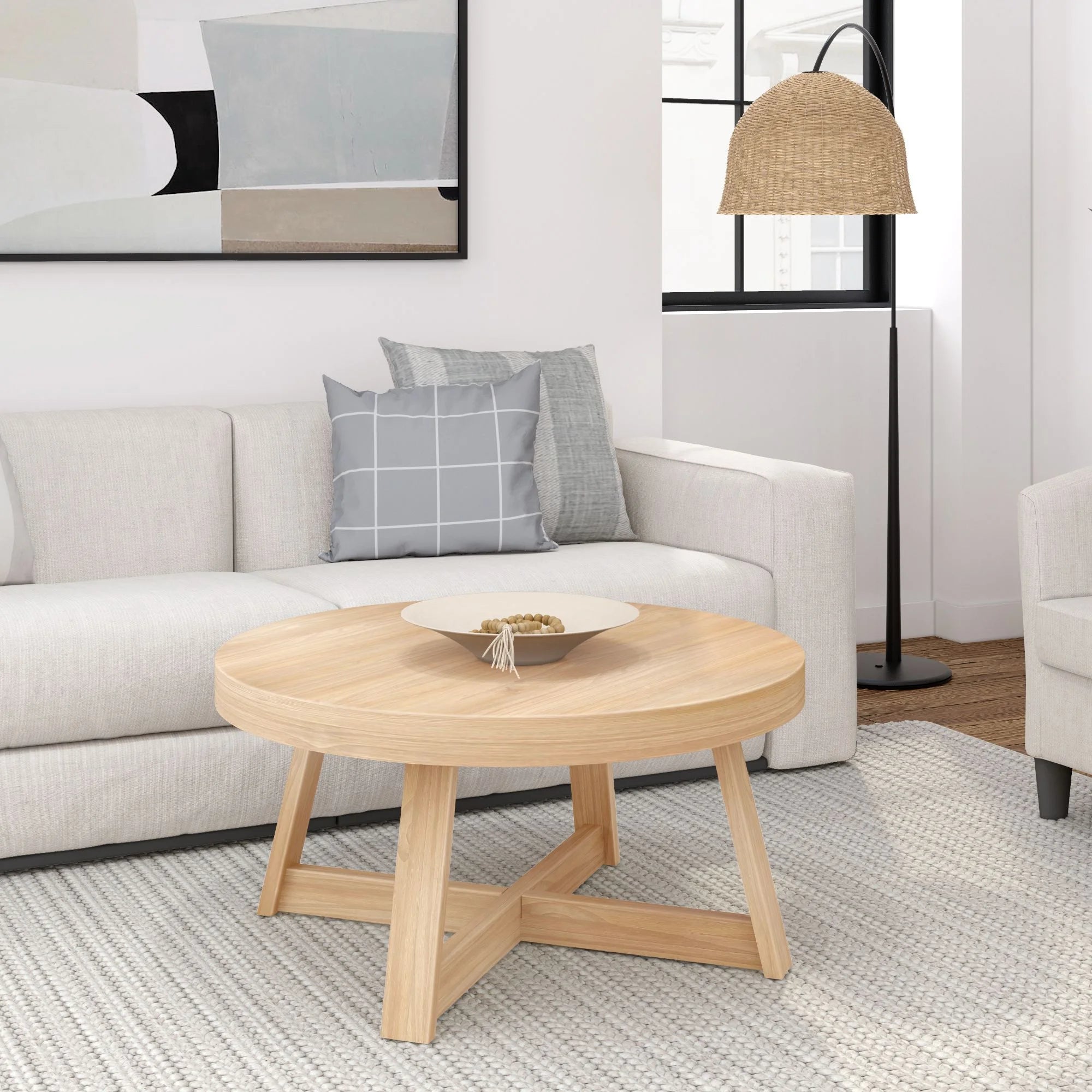 Classic Solid Wood round Coffee Table, 36" Farmhouse Table for Living Room
